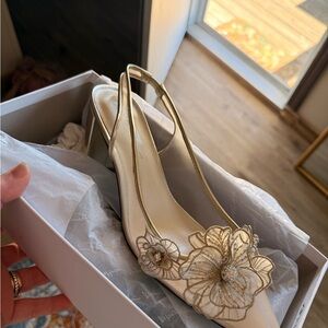 Betsey Johnson Gold Floral Slingback Heels